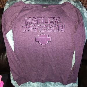 Adorable Harley Davidson wide neck long sleeve top